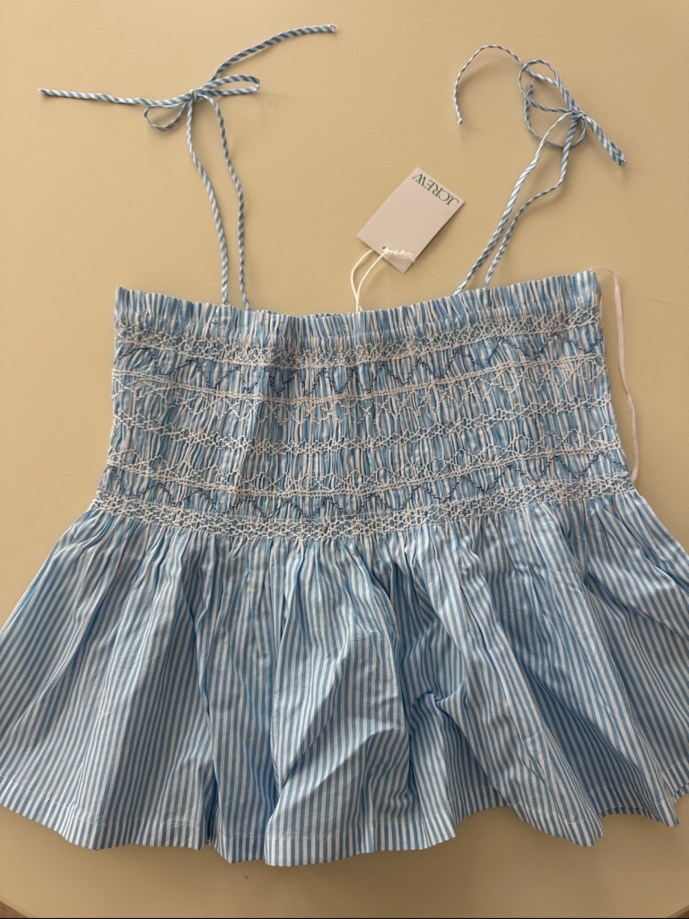 J. Crew Tie-Strap Blue & White Striped Smocked Tube Top
